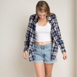 Brandy Melville Wylie Blue Red White Plaid Flannel Shirt